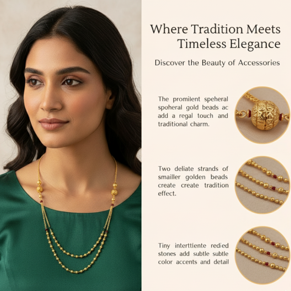 Traditional Gold-Plated Double Layer Necklace Set for Women with Decorative Beads and Colorful Accents, Stylish Fashion Jewelry