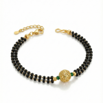 Luxury Double-Strand Black Bead Bracelet with Gold Center Charm