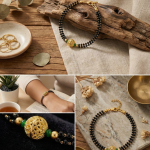 Luxury Double-Strand Black Bead Bracelet with Gold Center Charm