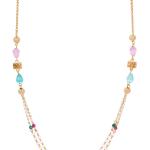 Traditional Gold-Plated Layered Necklace Set with Pink and Blue Beads, Crystal Embellishments, 45cm Chain Length, Religious Theme for Women
