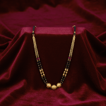 Traditional Mangalsutra Necklace, Black Beads with Gold-Plated Chain, 18 inch, Glass Beads and Decorative Pendant