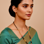 Traditional Mangalsutra Necklace, Black Beads with Gold-Plated Chain, 18 inch, Glass Beads and Decorative Pendant