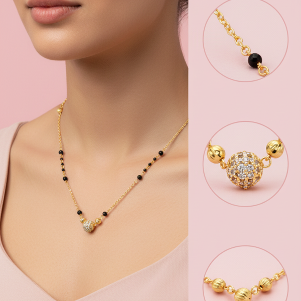 Elegant Black Bead Mangalsutra with Designer Gold Pendant